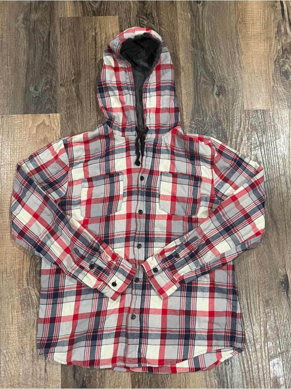 Quiksilver Men's 100% Cotton Flannel Hoodie Shirt Jacket Blue Plaid Surfwear M